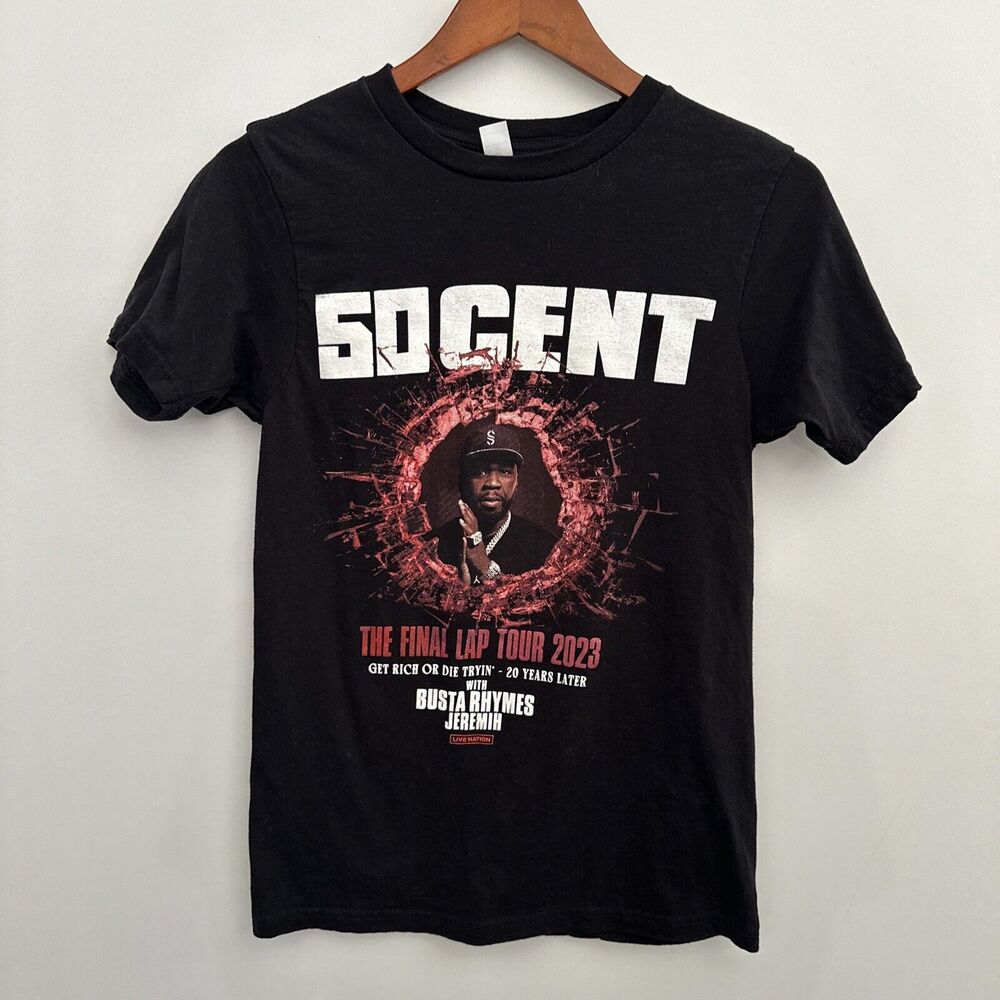 50 Cent The Final Lap Tour 2023 Tour T-Shirt Sz Small Black Concert Busta Rhymes